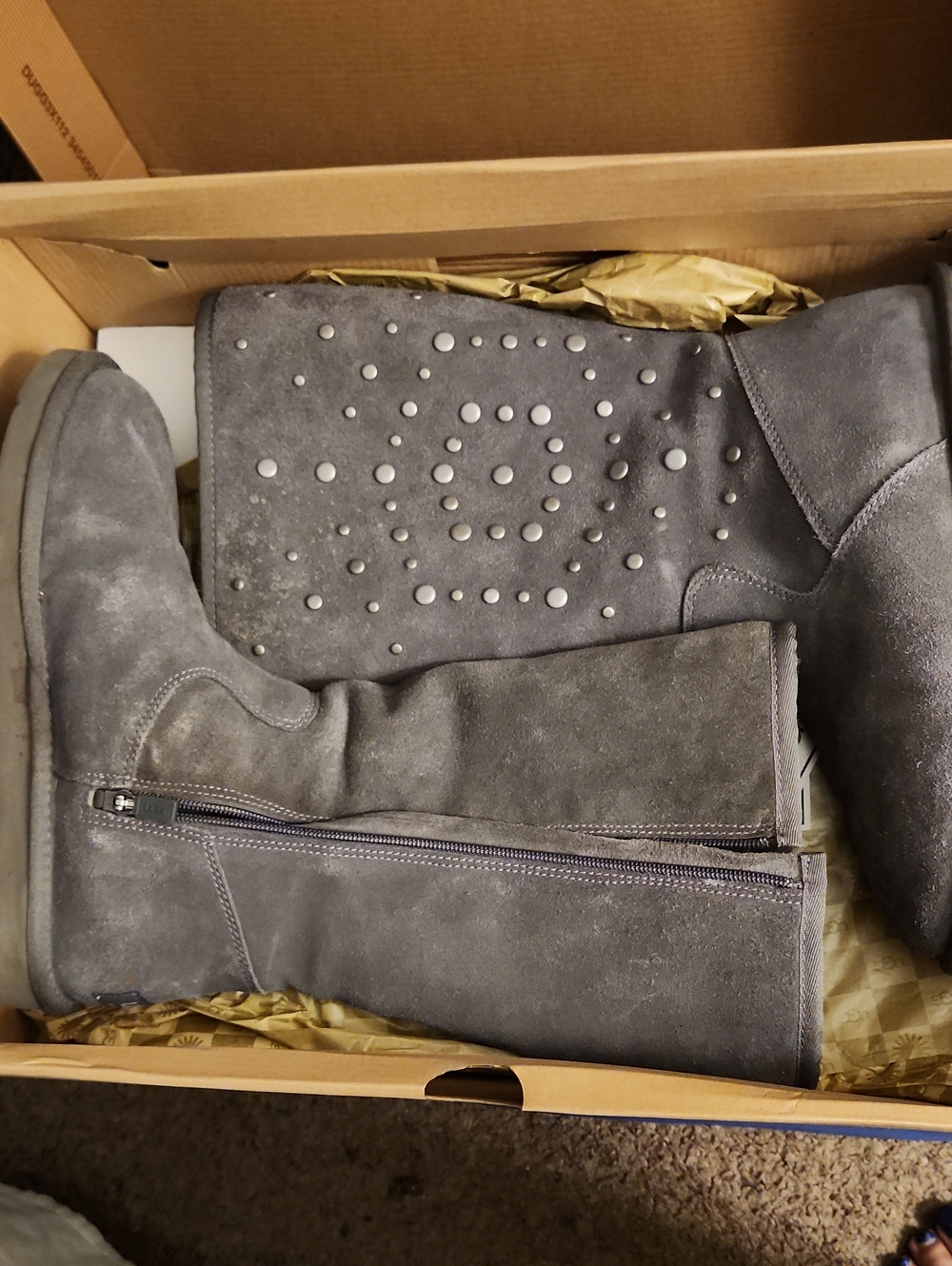UGG Gray Suede Studded Mid-Calf Boots - Women